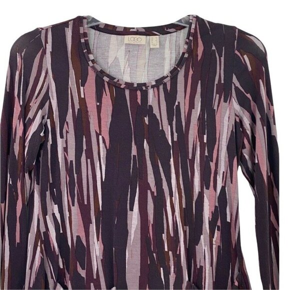 LOGO by Lori Goldstein Stretch Knit Tunic Top Pockets Purple Long Sleeve Sz XS - Picture 2 of 11